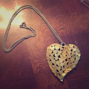 Statement brass heart necklace vintage